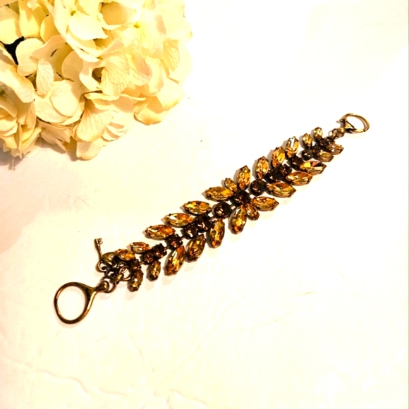 Retired Fossil Bronze Tone Floral Bracelet Topaz & Chocolate Rhinestone … - Picture 1 of 10